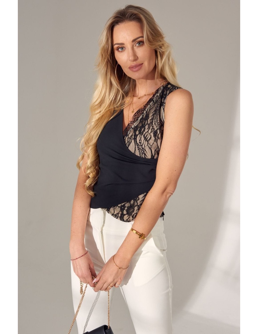 Elegante Bluse mit Spitze, schwarz PR95011 - Online-Shop - Boutique